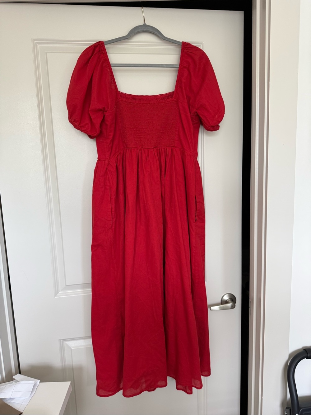 Abercrombie & Fitch Red Puff-Sleeve Square-Neck Midi Dress - Picture 3 of 5